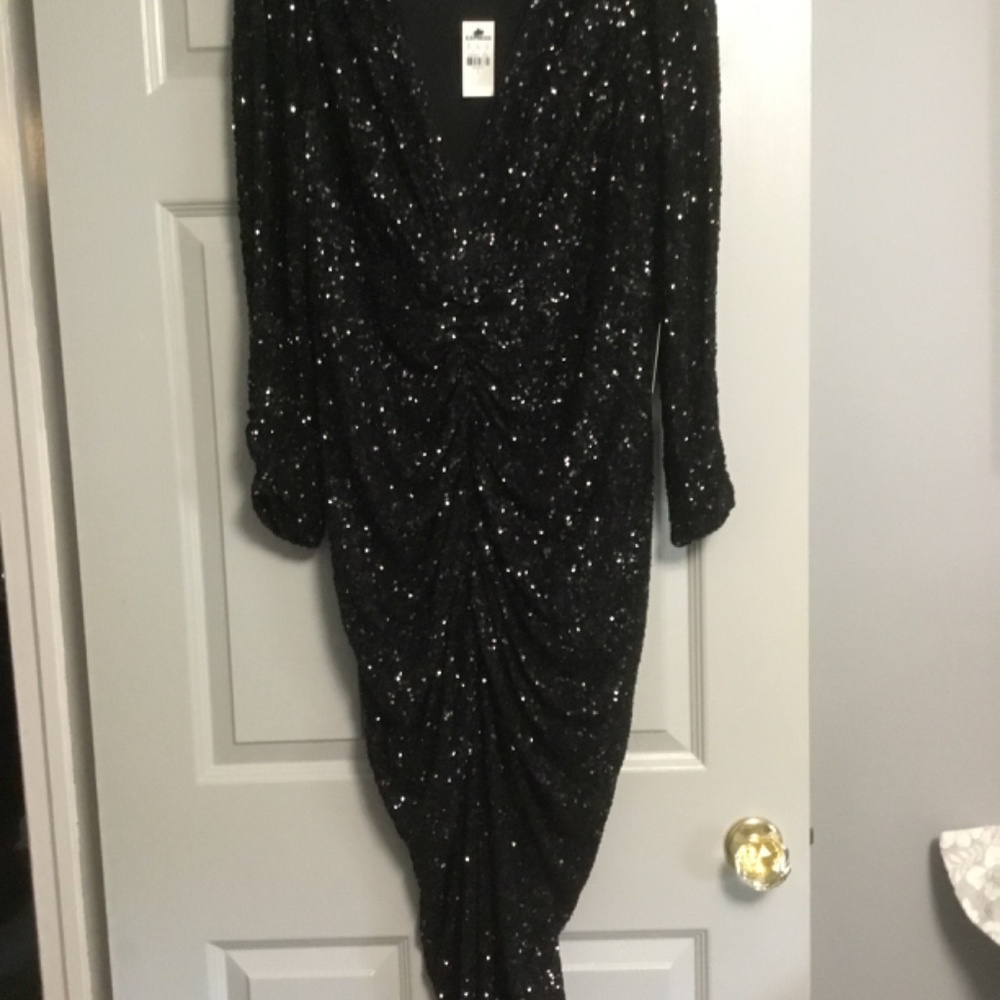 Express Ruched Black Sequin Maxi Gown NWT great Maternity
